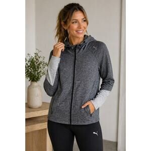 Puma Women’s DRY-CELL Hooded Sweatshirt Charcoal Gray Colorblock Sz M